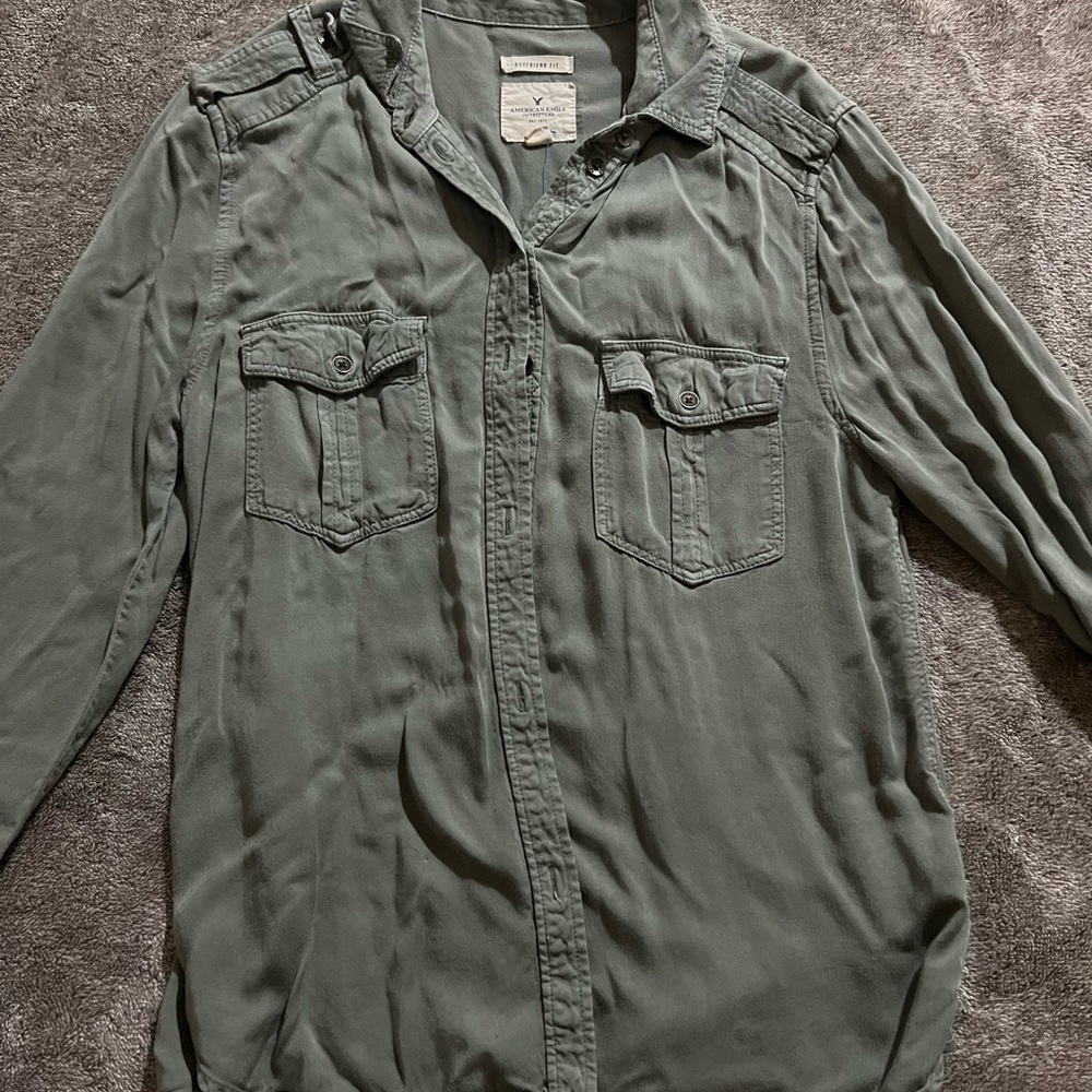 Green cardigan boyfriend fit button up